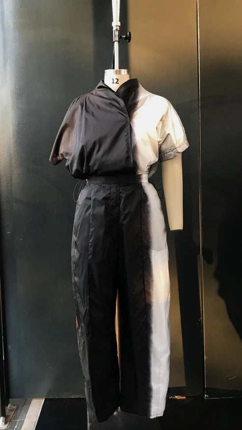 Black and white nylon jumpsuit