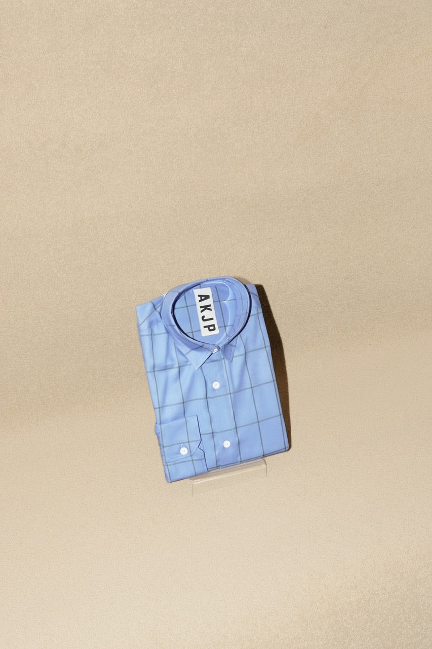 Long Sleeve Shirt (100% Cashmere Wool) Blue check